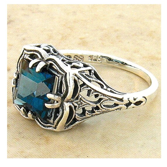 Vintage Filigree 2 Carat Natural London Blue Topaz Ring: 925 Sterling Silver 743 View 3