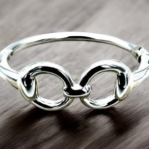 925 Sterling Silver Horsebit Bangle: Lightweight 6.75" Spring Hinge Bracelet 1467