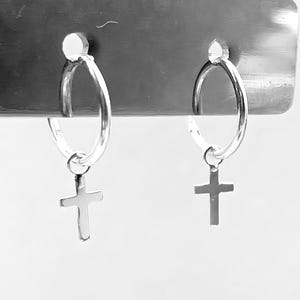 925 Sterling Silver Hoop Earrings with Cross Charm, Trendy and Timeless, Versatile Fashion Piece, Thoughtful Religious Gift 2068