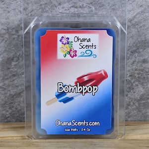 Bombpop Scented Wax Melts, Ice Pop Scented, Raspberry, Cherry, Lemon, Bomb Pop, Ice Cream, Long Lasting, Strong Scented, Ohana Scents