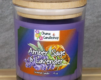 9oz Amber Sage and Lavender Scented Candle, Soy Candle, Lavender Candle, White Sage, Aromatherapy, Strong Scented, Ohana Candleshop