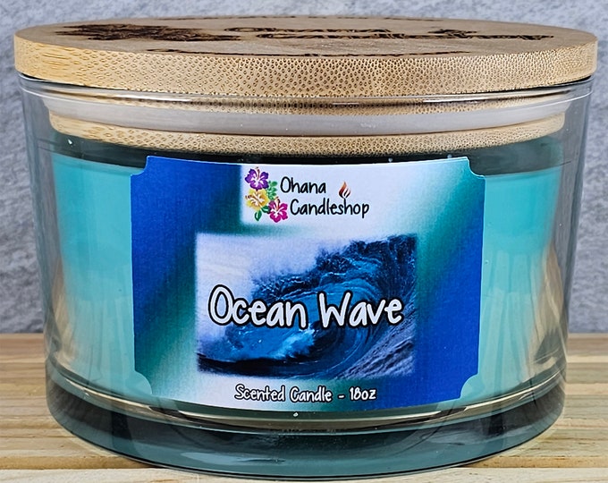 18oz Ocean Wave Scented Candle, 3 Wick, Beach Scented Candle, Ocean Candle, Soy Candle, Strong Scented, Long Lasting, Ohana Candleshop