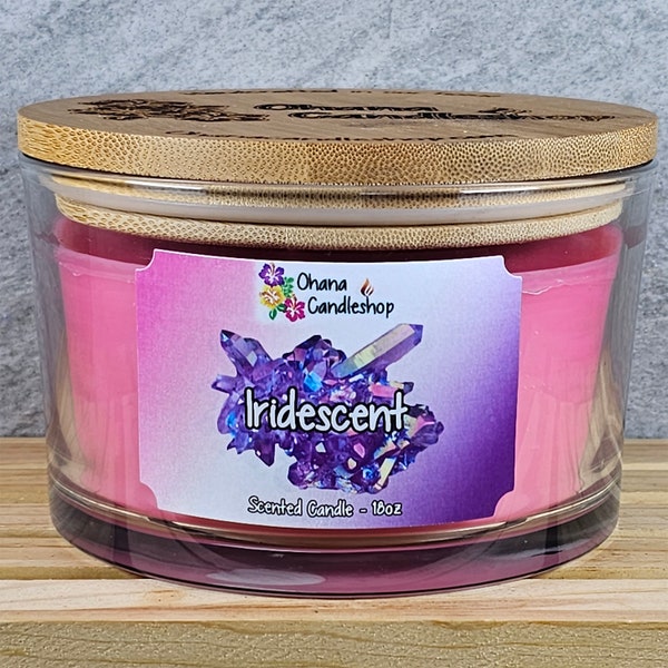 18oz Iridescent Scented Candle, 3 Wick, Soy Candle, Earidescent, 50th, fruity, floral, Strong Scented, Ohana Candleshop