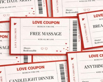 Bearbeitbare Liebesgutscheine zum ausdrucken | Liebe Gutscheine | Valentinstag Geschenk für Paare | Sofort Download