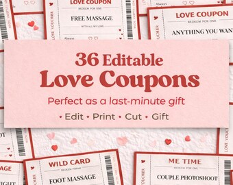 Bearbeitbare Liebesgutscheine zum ausdrucken | Liebe Gutscheine | Valentinstag Geschenk für Paare | Sofort Download