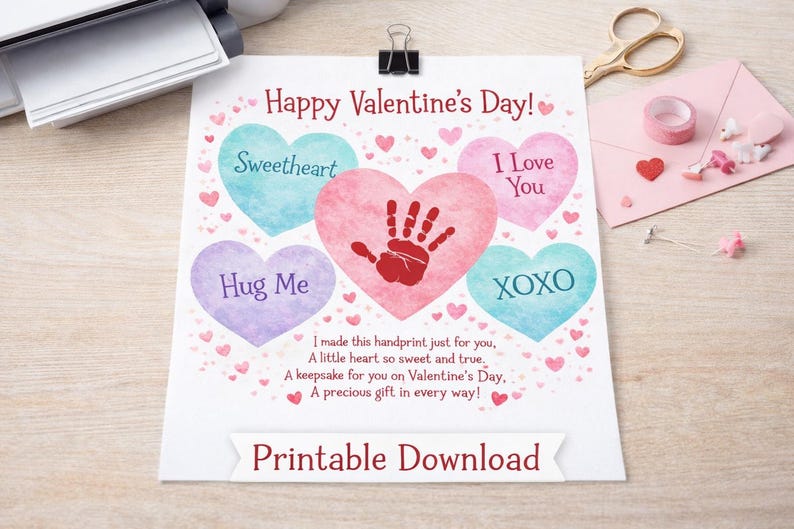 Valentine Handprint Art Printable, Kids Valentine Keepsake, Heart ... — free download