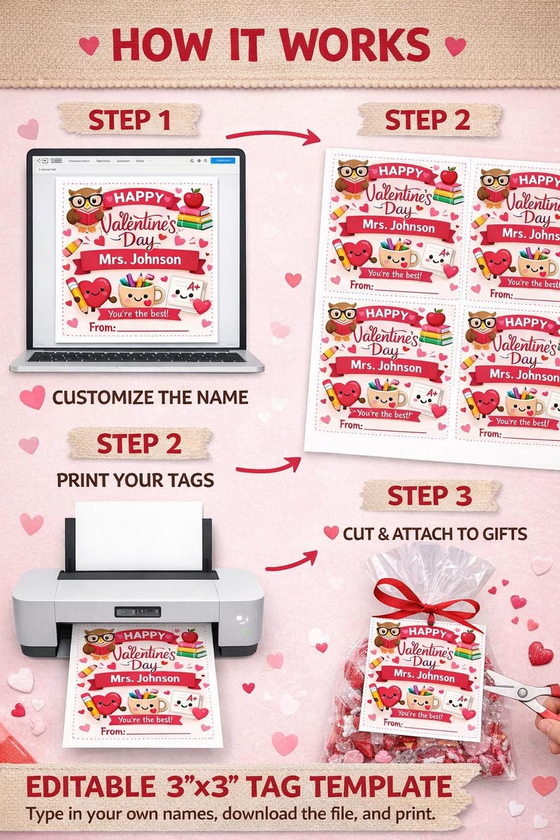Personalized Teacher Valentine Tag, Editable Printable Tag From Student ...