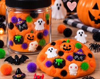 Halloween Play Dough Sensory Jar, Play Dough Kit, Halloween Favors, Halloween Treats, Classroom Halloween Favors, Spooky Crafts, Slime,