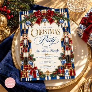 Einladungsvorlage für eine Nussknacker-Weihnachtsfeier | Elegante Festtagseinladung | Bearbeitbare Canva-Weihnachtseinladung | Digitaler Download