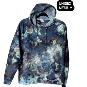 Black and green ice dye hoodie/tie dye sweatshirt/unisex MEDIUM/one of a kind/cotton pullover hooded sweatshirt