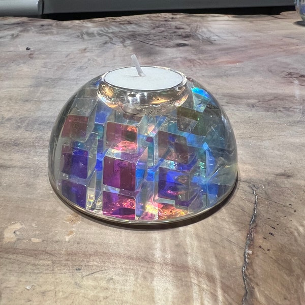 Unique resin half sphere tea light holder/optical illusion/dichroic film/2 tea light candles included