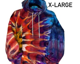 Colorful ice dye hoodie/tie dye sweatshirt/unisex X-Large/one of a kind/cotton