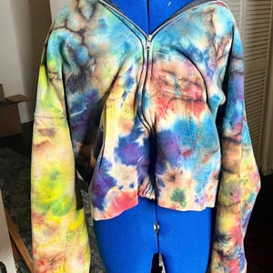 Reverse tie dye/Full zip tie dye hoodies/hand dyed/heavyweight 90% cotton/vibrant patterns and colors/unisex LARGE/one of a kind/cozy wear