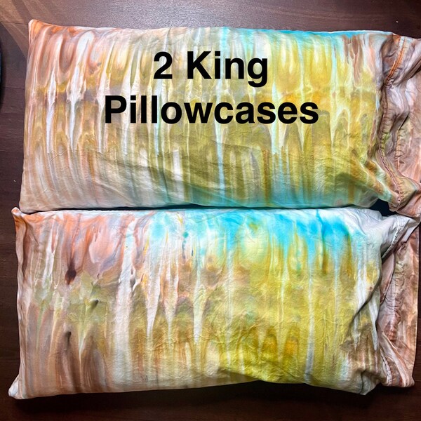 Parure de lit tie-dye - Taies d'oreiller luxueuses en coton teint à la main 400 fils - Literie artistique - 2 taies d'oreiller king size