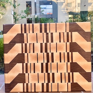 Black walnut and hard maple end grain cutting board, large butcher block, hardwood food prep area, gift for mom, geometric design