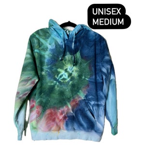 Multi colored spiral ice dye hoodie/tie dye sweatshirt/unisex MEDIUM/one of a kind/cotton pullover hooded sweatshirt