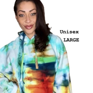 Multi colored ice dye hoodie/tie dye sweatshirt/unisex Large/one of a kind/cotton pullover hooded sweatshirt
