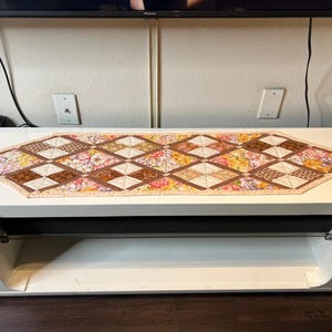 Handmade Quilted Table Runner 47 x 11.5 | Floral Patchwork Cotton Runner | Modern Farmhouse Table Decor