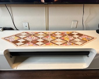 Handmade Quilted Table Runner 47 x 11.5 | Floral Patchwork Cotton Runner | Modern Farmhouse Table Decor
