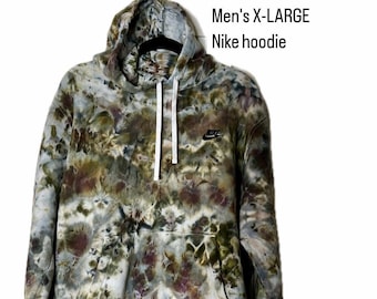 Moletom Nike Club Fleece masculino cinza/verde sálvia tingido à mão - Arte Tie-Dye exclusiva/Tamanho XL masculino/Detergente têxtil profissional grátis incluso (30ml)