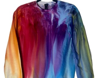 Rainbow Ice dye cotton crewneck sweatshirt/vibrant athletic wear/one of a kind wearable art/SMALL