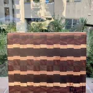 Black walnut and Exotic wood end grain cutting board, chopping block, chef grade butcher block, Chechen lumber