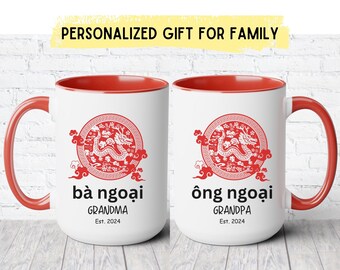 Vietnamese Ba noi ong ngoai mug Custom Viet Grandma Grandpa Year Dragon Cup gift for Vietnam Grandparent Baby Reveal Pregnancy Announcement