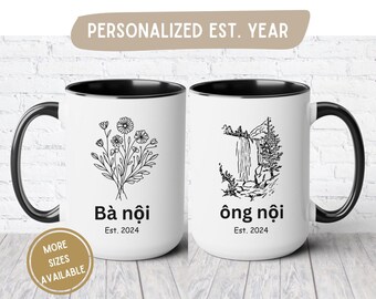 Vietnamese Ong Ba Ngoai Noi mug, Custom Vietnam Grandma Grandpa gift, Baby Reveal Pregnancy Announcement, First Promoted to Viet Grandparent