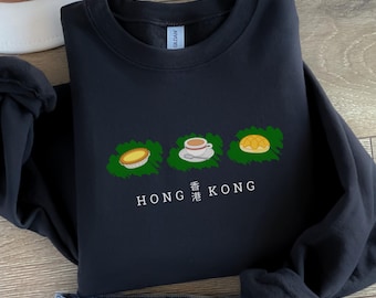 Hong Kong Sweatshirt, HongKong Art Street Snack Food Funny Gift for women men, Chinese Cantonese Milk Tea shirt Egg Tart sweater Travel Trip