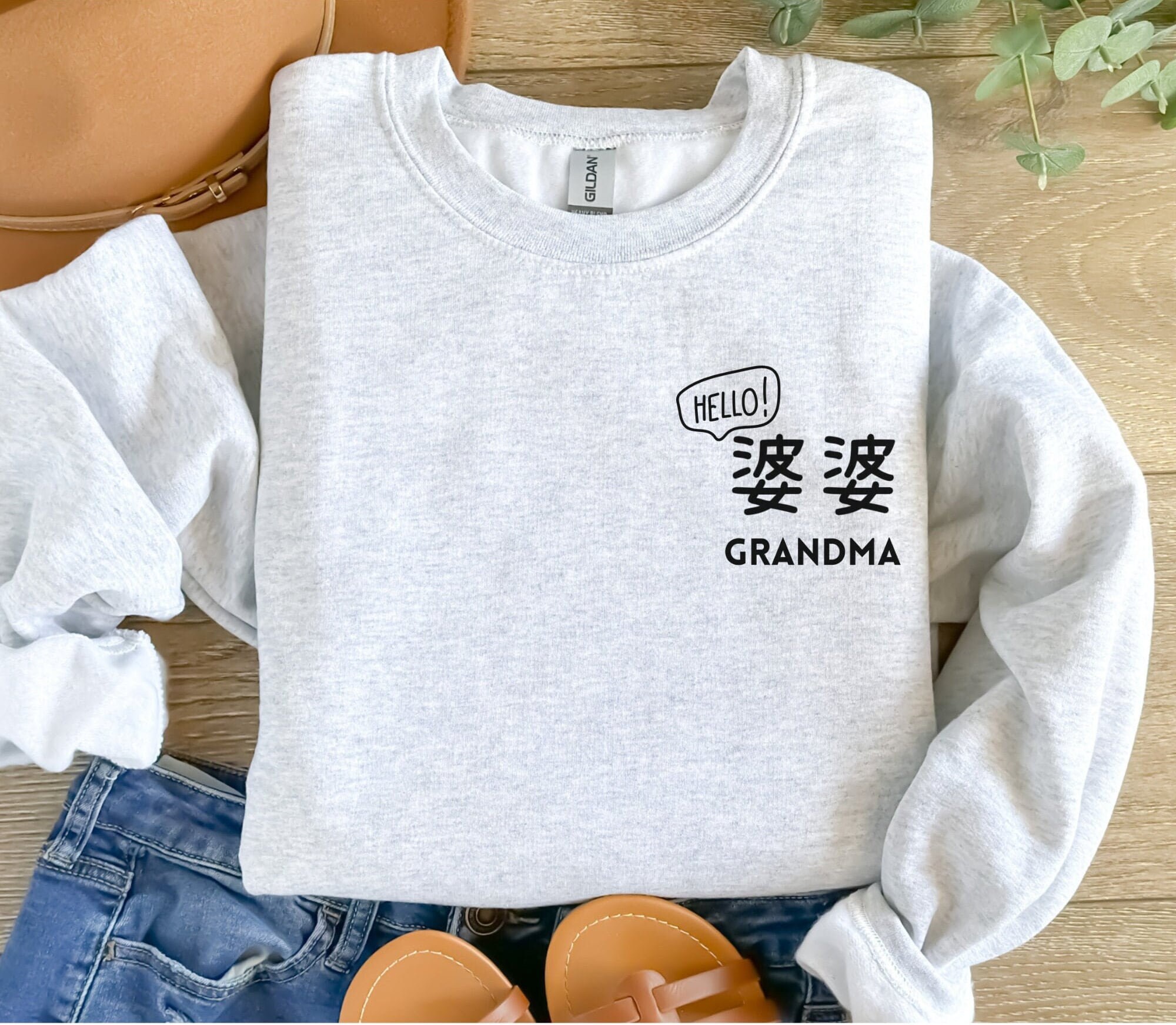 Chinese Grandma Grandpa shirt Pregnancy announcement New grandparent Sweatshirt gift for Baby shower reveal Sweater Custom Family crewneck