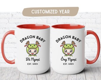 Vietnamese Ba ong ngoai noi mug, Custom Viet Grandma Grandpa Dragon Year Cup gift for Vietnam Grandparent Baby Reveal Pregnancy Announcement