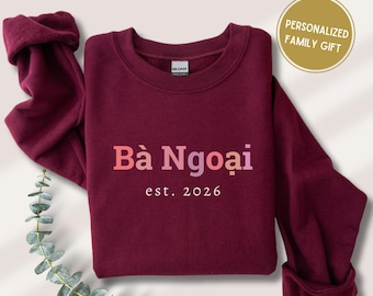 Vietnamese Ba Ngoai Ong Noi Grandma Grandpa Sweater Custom Grandparent Pregnancy Reveal Baby announcement Gift Annouce Grand Parent Shirt