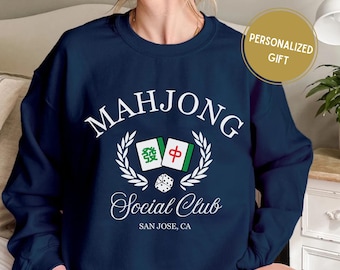 Mahjong tile Social Club sweatshirt Personalized MahJongg shirt cute Mah Jongg lover gift Funny Asian women sweater board game night player