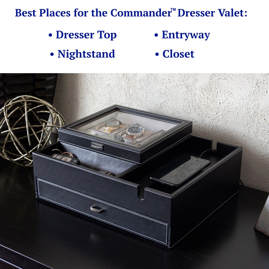 COMMANDER Valet Tray for Men Dresser Organizer Large Leather Etsy