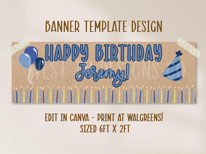 Happy Birthday Walgreens Printable Banner, Editable Canva Template (Digital Download), digital banner download, Happy Birthday Banner image 1