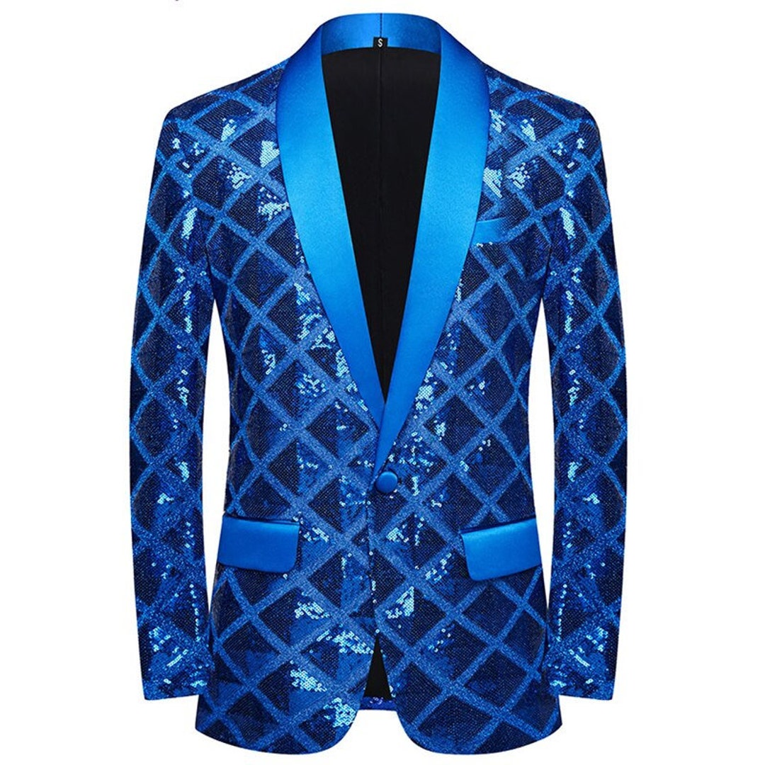 Men Square Sequin Glitter Shiny Blazer - Etsy