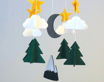 Felt Baby Mobile, Boy Nursery Mobile, Baby Shower Gift, Present Baby Shower, Wilderness Nursery Decor, Mountain Nursery, Forest Nursery