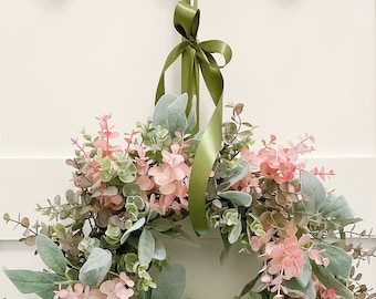 Luxury Eucalyptus Wreath, Year Round Wreath for Front Door, Year Round Greenery Wreath, Pink Outdoor Wreath for Front Door,Minimalist Wreath