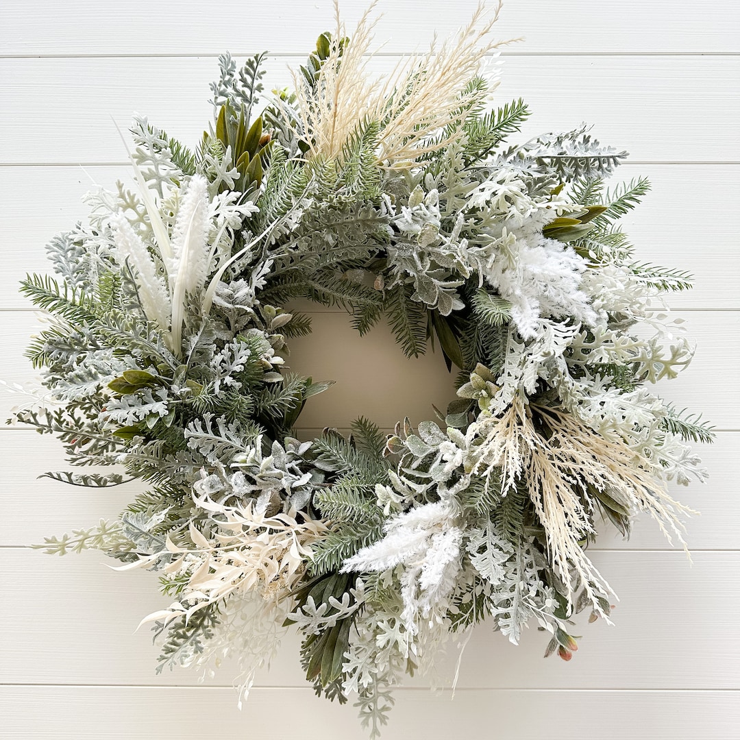 Driedlook Artificial Winter Wreath, Rustic Winter Wreath, Neutral