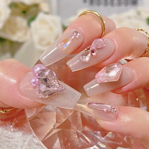 Pink Crystals | Press On Nails, Handmade 10 PCS, Crystal Nails, False Nails, Pink Nails, Gel Nails, Nail Shop