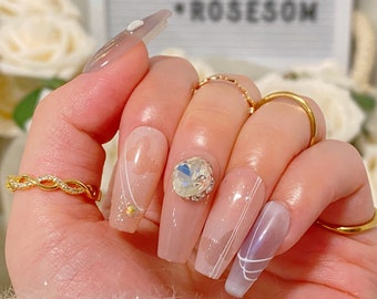 Crystal n Butterfly | Press On Nails, Handmade 10 PCS, Crystal Nails, False Nails, Gem Nail, Gel Nails, Pink Nails, Purple Butterfly Nails