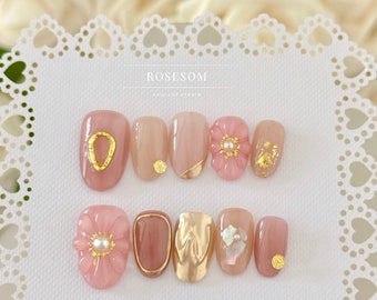 Sakura Collection | 5 Colors | Press On Nails, Handmade 10 PCS, Pink Nails, Fake Nails, Cherry Flower Gel Nails, Spring Flower  Nails, Gifts