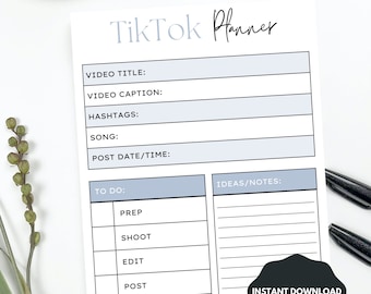 Printable TikTok Content Planner, TikTok Planner, Social Media Planner, TikTok Video Planner, Content Ideas, Content Planner PDF