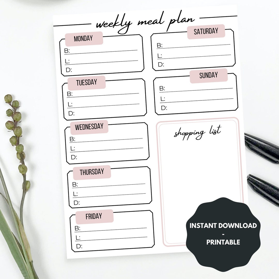 Printable Weekly Meal Planner, Weekly Meal Planner, Printable Weekly ...