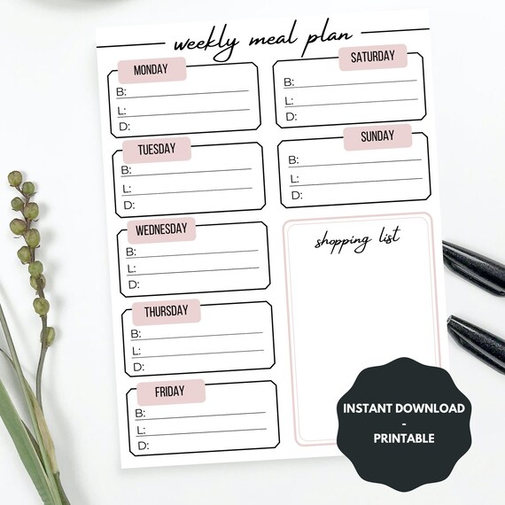 Printable Weekly Meal Planner Weekly Meal Planner Printable | Etsy