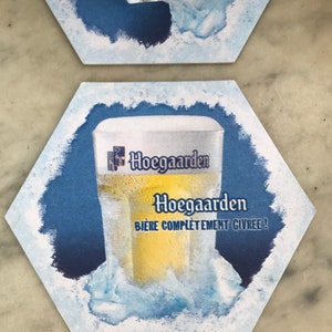 1 large HOEGAARDEN 50cl beer glass and 6 cardboard coasters, bar, French bistro, advertising image 5