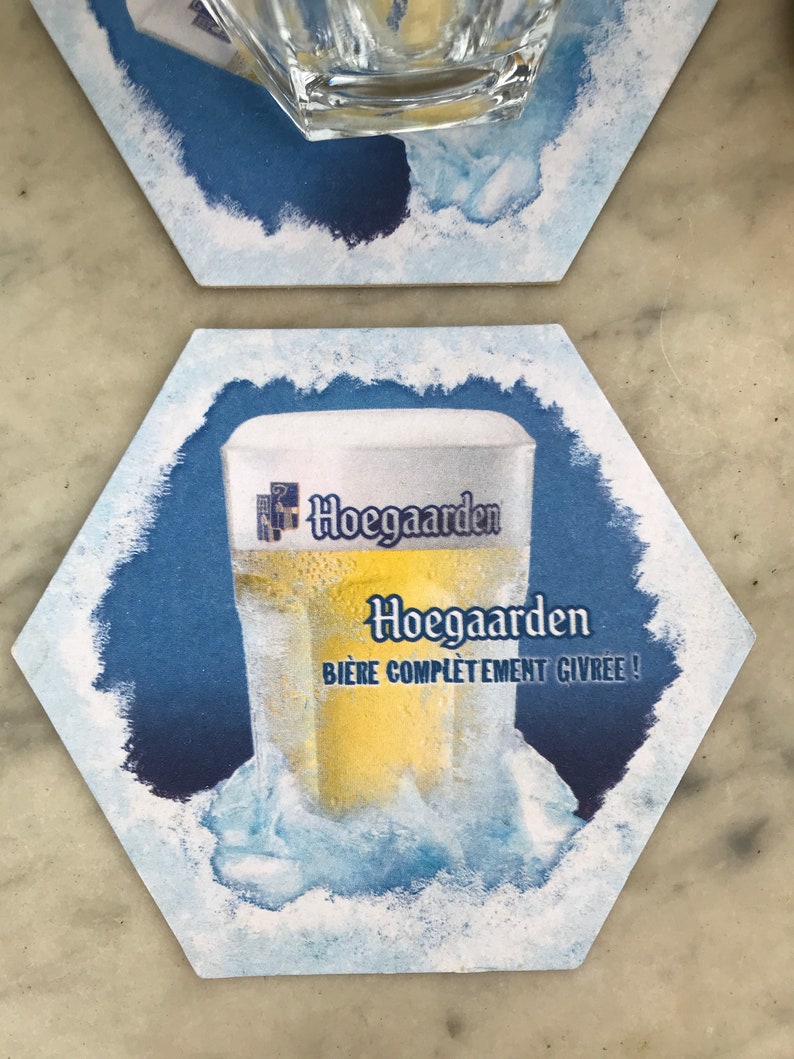 1 large HOEGAARDEN 50cl beer glass and 6 cardboard coasters, bar, French bistro, advertising image 5