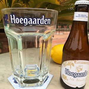 1 large HOEGAARDEN 50cl beer glass and 6 cardboard coasters, bar, French bistro, advertising image 1