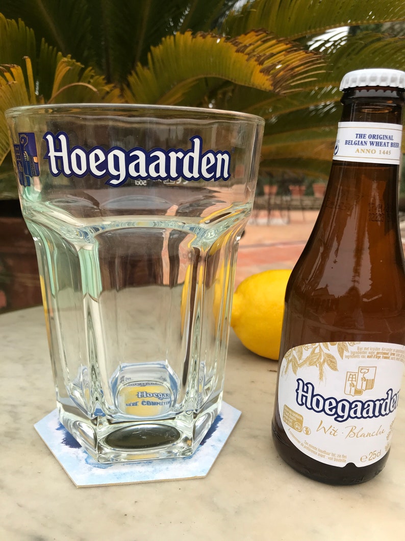 1 large HOEGAARDEN 50cl beer glass and 6 cardboard coasters, bar, French bistro, advertising image 1
