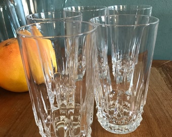 set of 5 pressed glass orangeade glasses, diamond tip, vintage